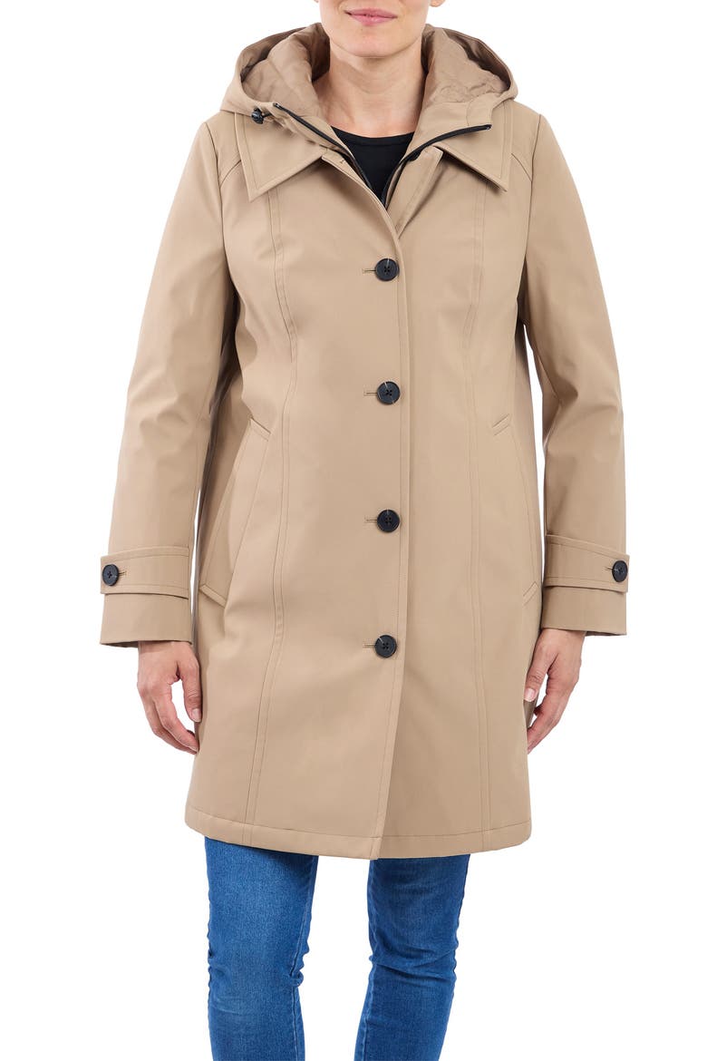 Water Resistant Bonded Raincoat with Bib Detail, Alternate, color, KHAKI