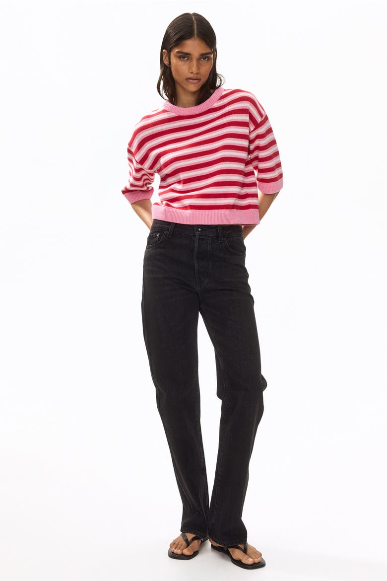 Knit T-shirt, Main, color, Pink/striped