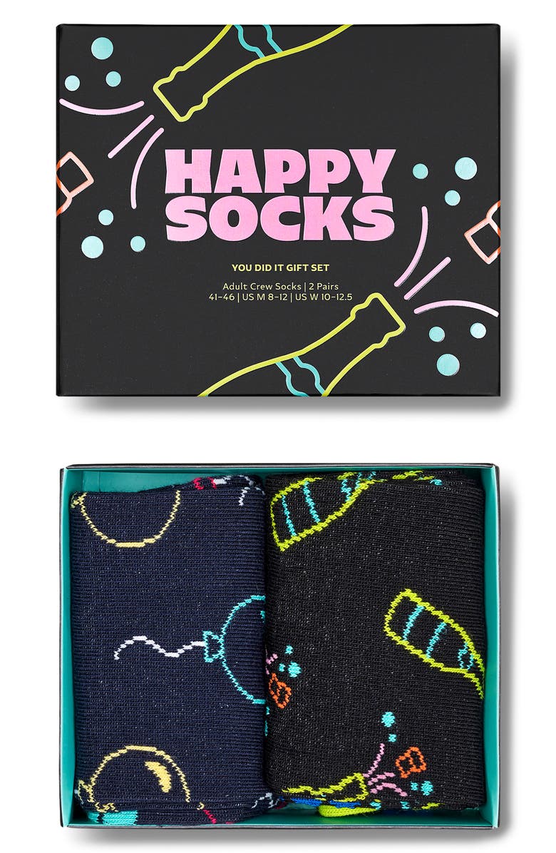 Happy Socks You Did It! 2-Pack Crew Socks, Alternate, color, Black