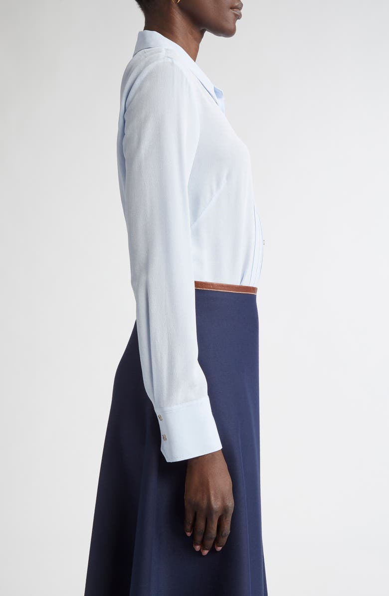 ST. JOHN Silk Crepe Georgette Button-Up Shirt, Alternate, color, Blue Lagoon