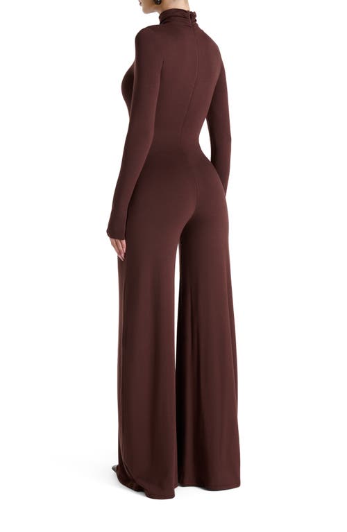 Naked Wardrobe Sculpt Turtleneck Wide Leg Jumpsuit In Brown
