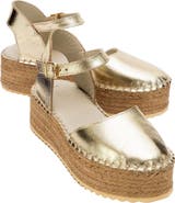 Forever & Always Shoes Viba Leather Espadrille Platform Wedge Sandals