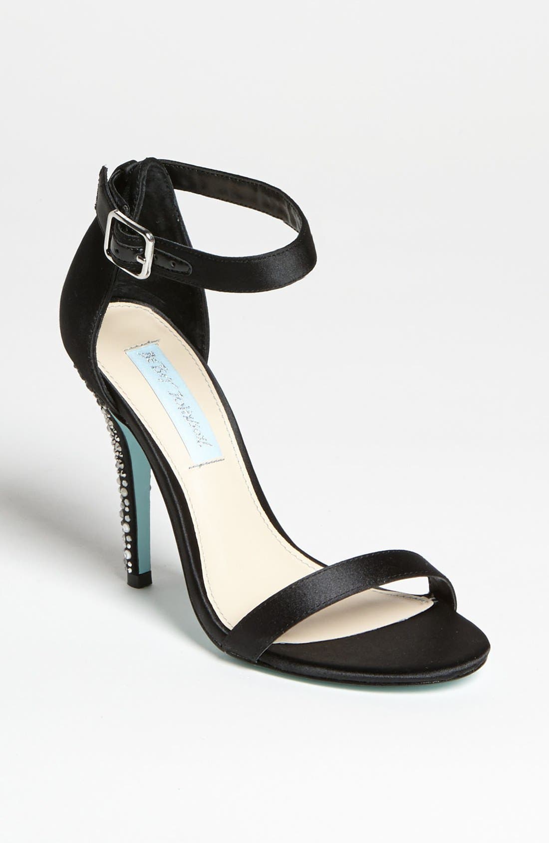 Blue by Betsey Johnson 'Bells' Sandal, Main, color, BLACK SATIN