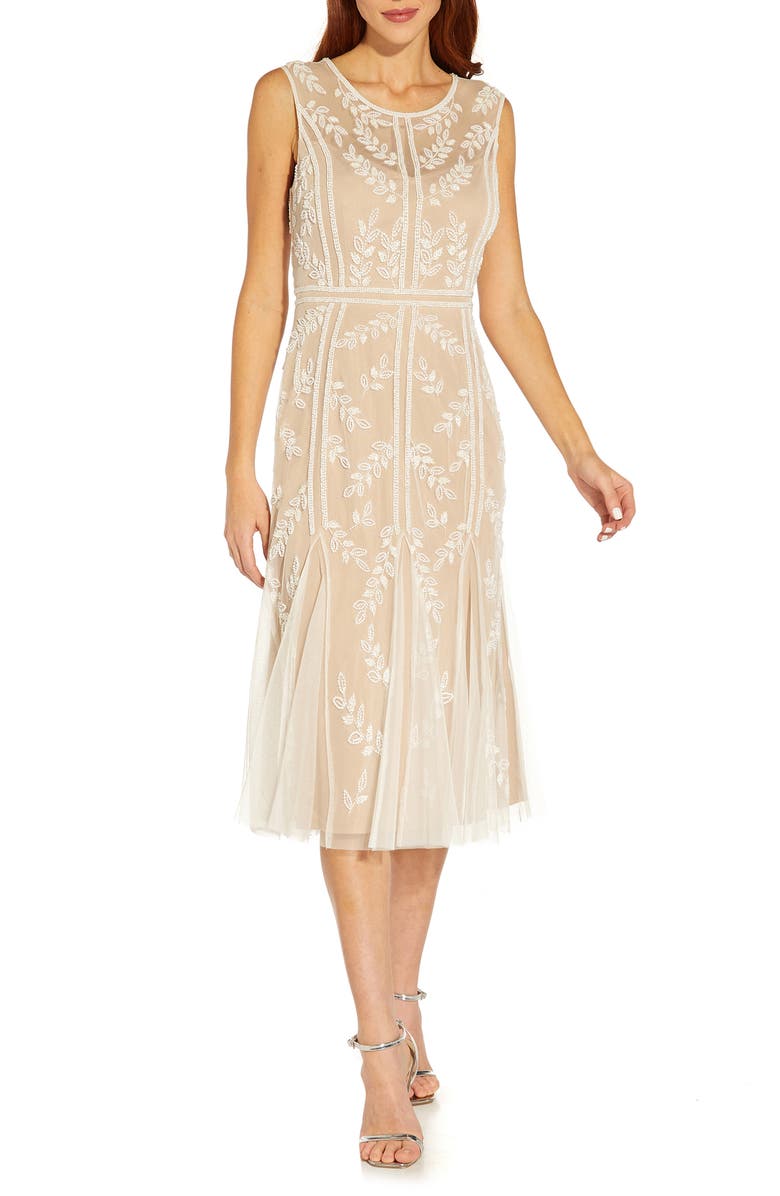 Adrianna Papell Illusion Beaded Cocktail Dress, Main, color, 