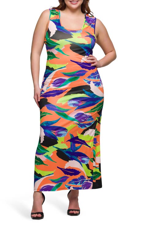 Print Racerback Sleeveless Maxi Dress (Plus)