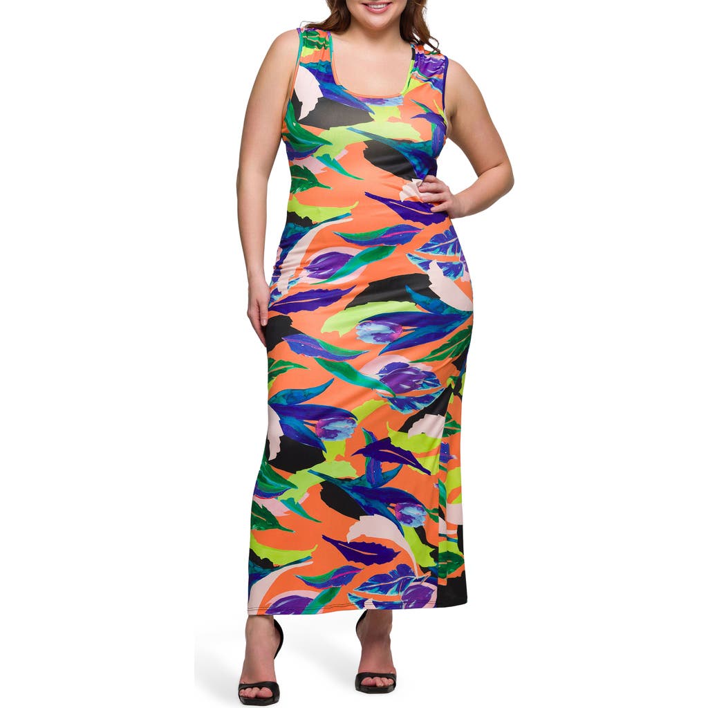 24seven Comfort Apparel Print Racerback Sleeveless Maxi Dress In Multi