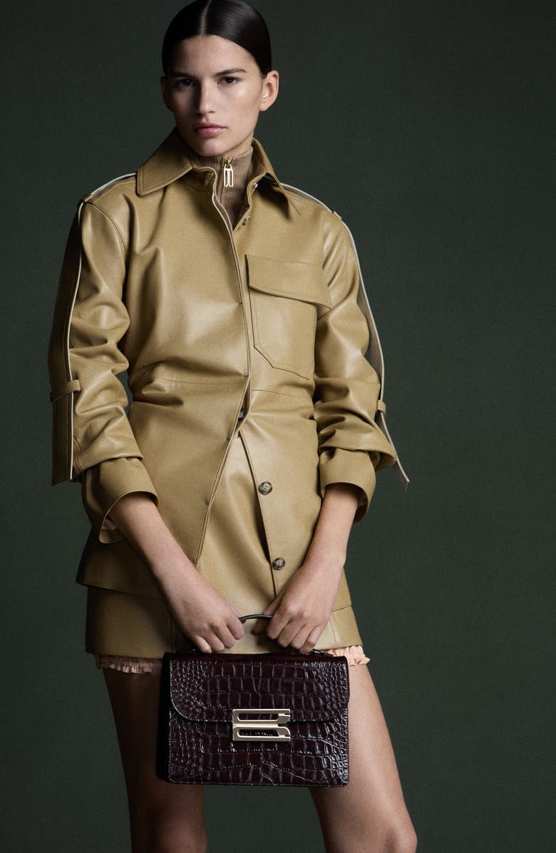 Victoria Beckham Dorian Croc Embossed Leather Shoulder Bag, Alternate, color, Espresso 8946