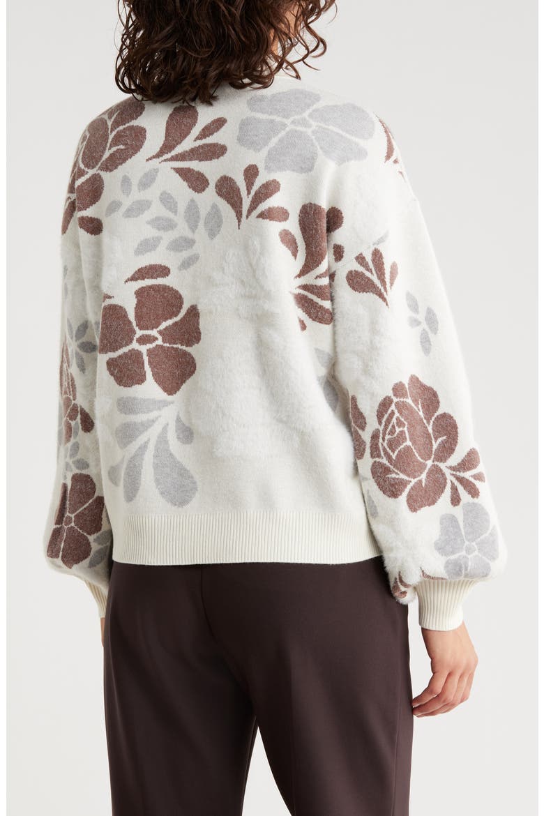 Floral Jacquard Sweater, Alternate, color, WHITE/ GREY/ BROWN