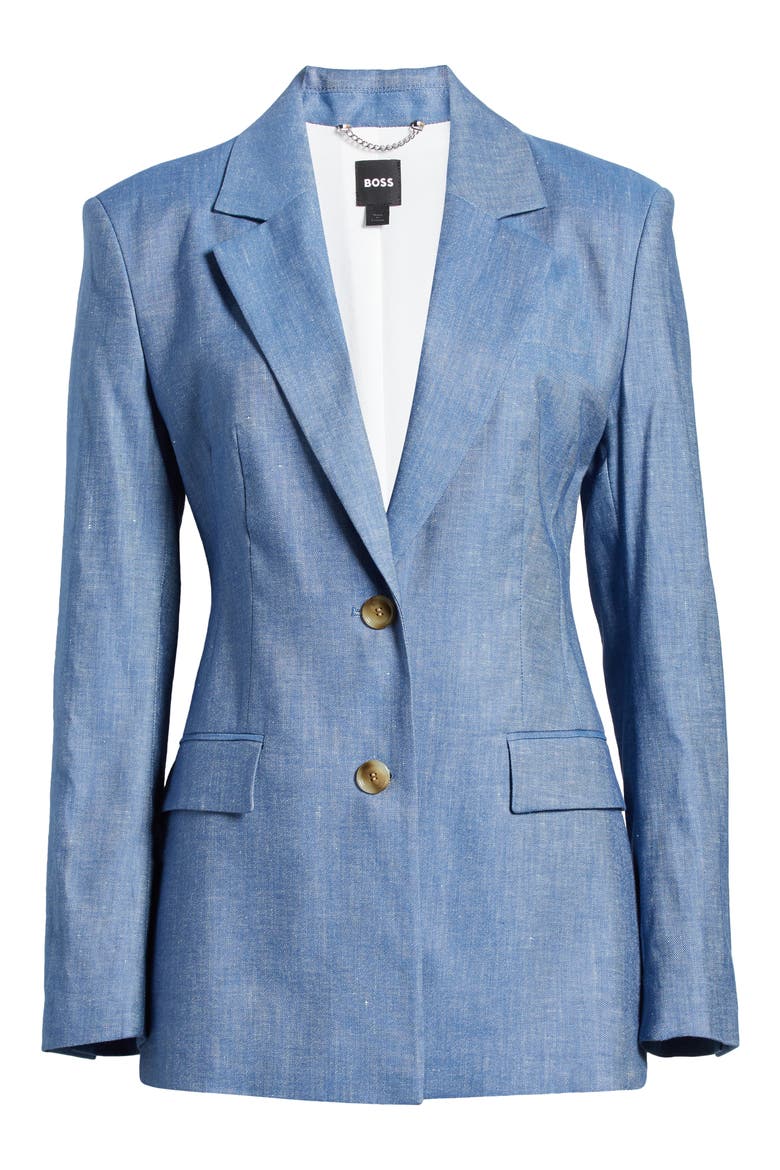 Jerela Linen Blend Chambray Blazer, Alternate, color, LT PAST/BU