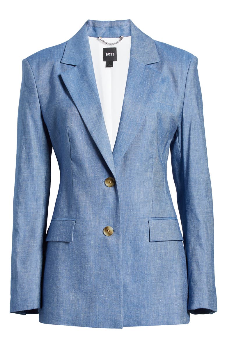 BOSS Jerela Linen Blend Chambray Blazer, Alternate, color,