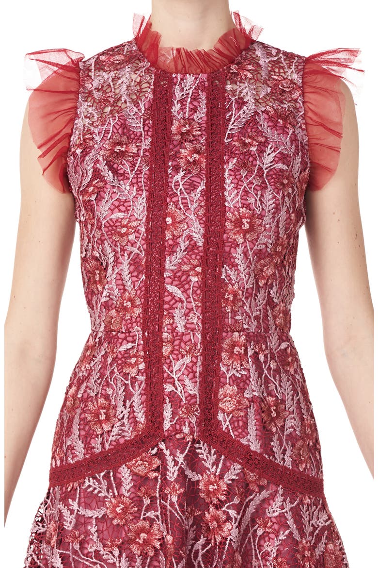 Embroidered Mesh Cocktail Dress, Alternate, color, CURRANT MULTI