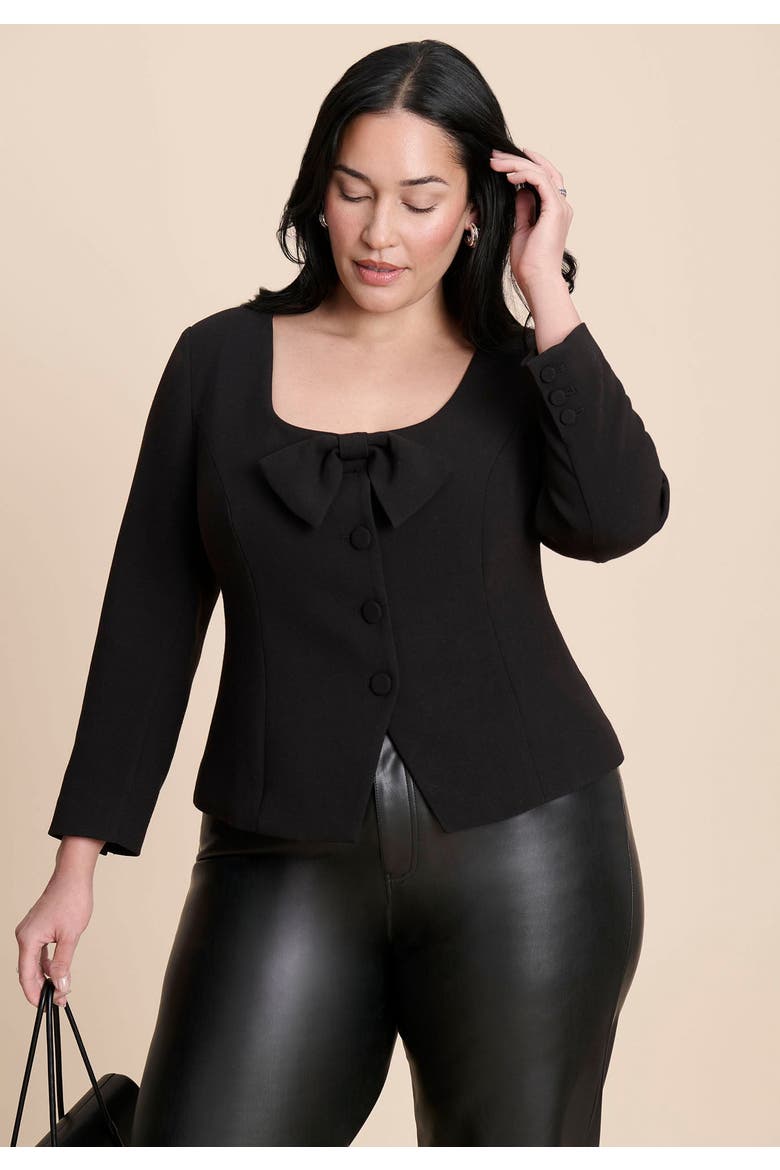 Scoop Neck Jacket With Bow, Alternate, color, BLACK ONYX