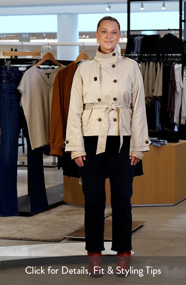 Open Edit Double Breasted Crop Trench Coat (Women) | Nordstromrack