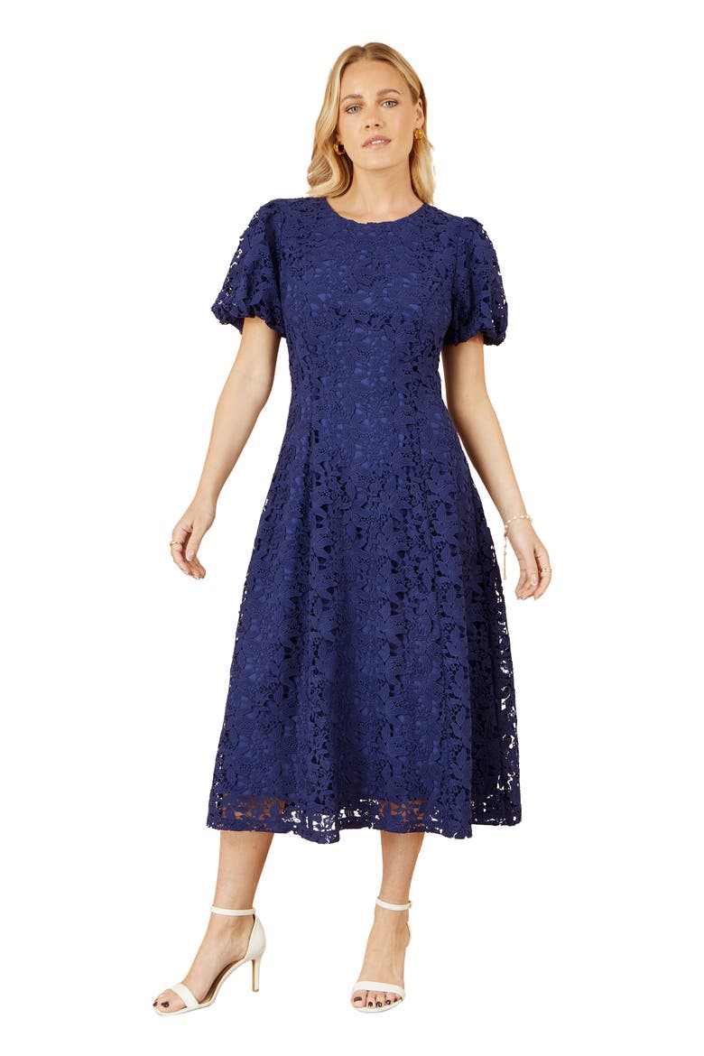 Lace Midi Skater Dress, Main, color, Navy