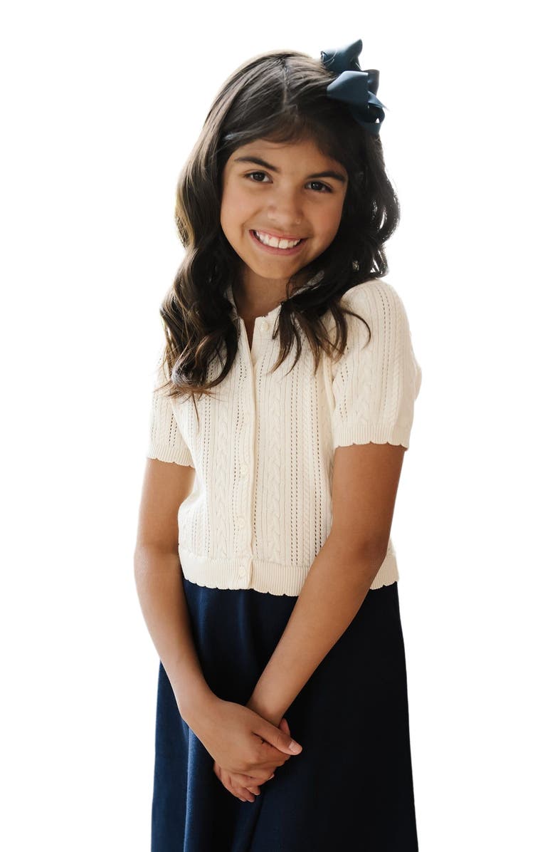 Hope & Henry Girls' Organic French Schoolgirl Sweater Dress, Toddler, Alternate, color, Ivory Cable Navy Colorblock