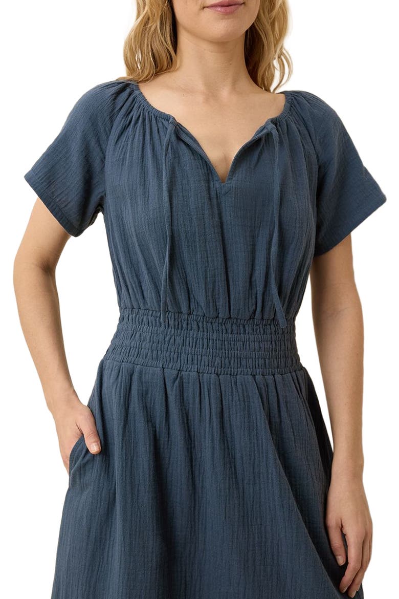 coastal double gauze boho midi dress Organic Cotton Coastal Double Gauze Tie Waist Midi Dress (Women)