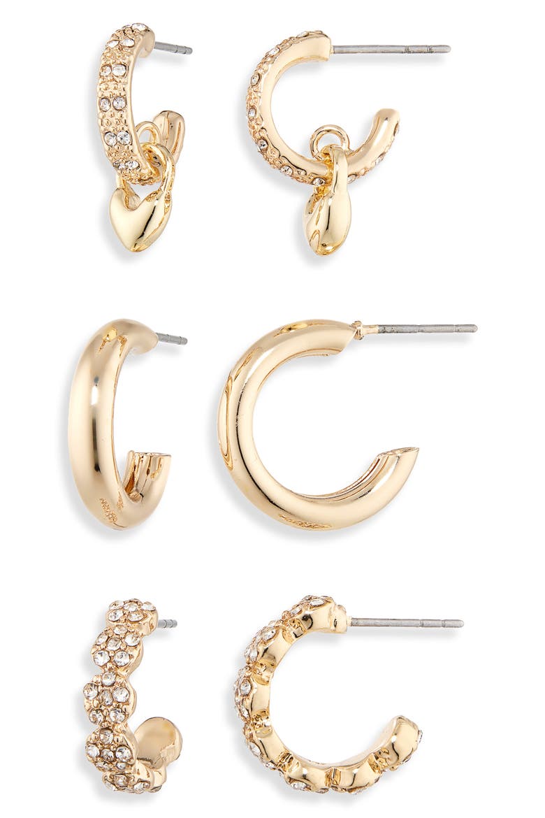 Go-To Golds Set of 3 Huggie Hoop Earrings, Alternate, color, GOLD