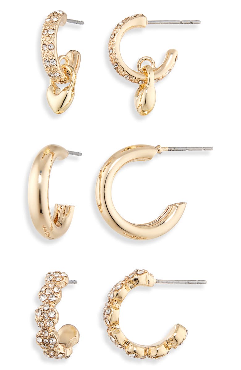 BaubleBar Go-To Golds Set of 3 Huggie Hoop Earrings, Alternate, color, Gold