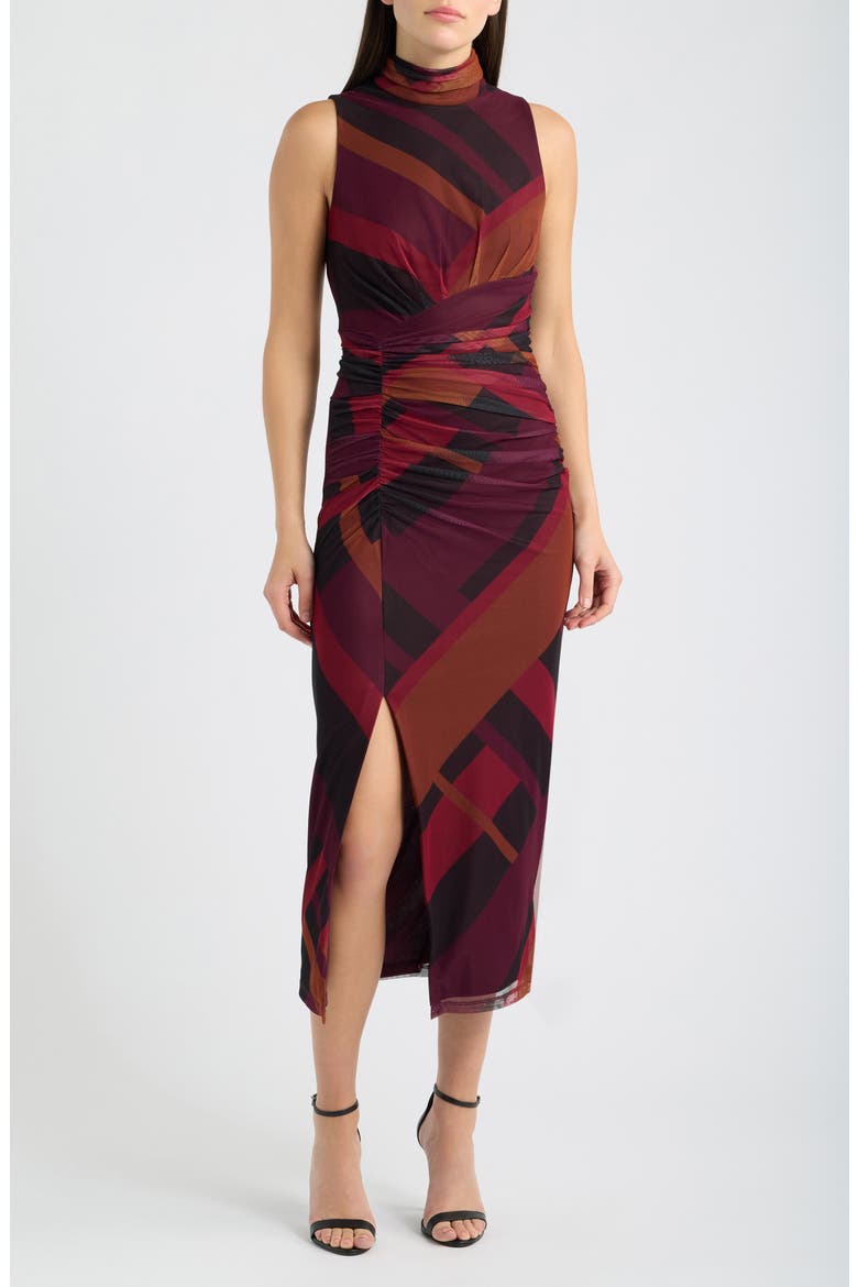 Patterned Mesh Body-Con Dress, Main, color, WINE