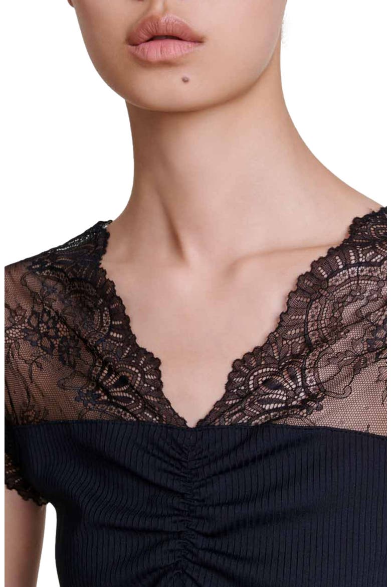 Jersey top with lace trim, Alternate, color, BLACK