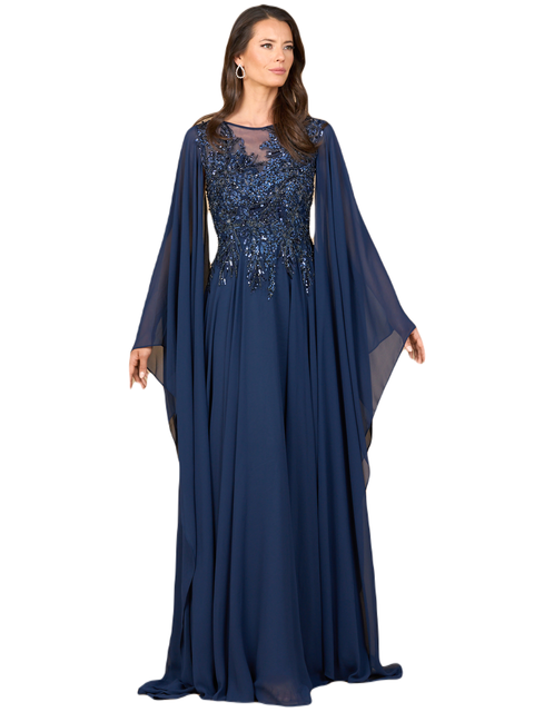 Chiffon A - line Long Gown with Cape Sleeves
