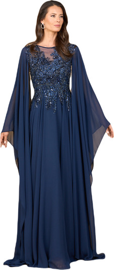 Chiffon A - line Long Gown with Cape Sleeves