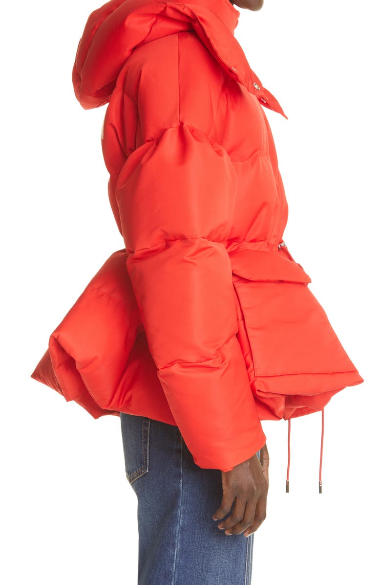 McQueen Alexander McQueen Graffiti Logo Peplum Puffer Jacket, Alternate, color, 