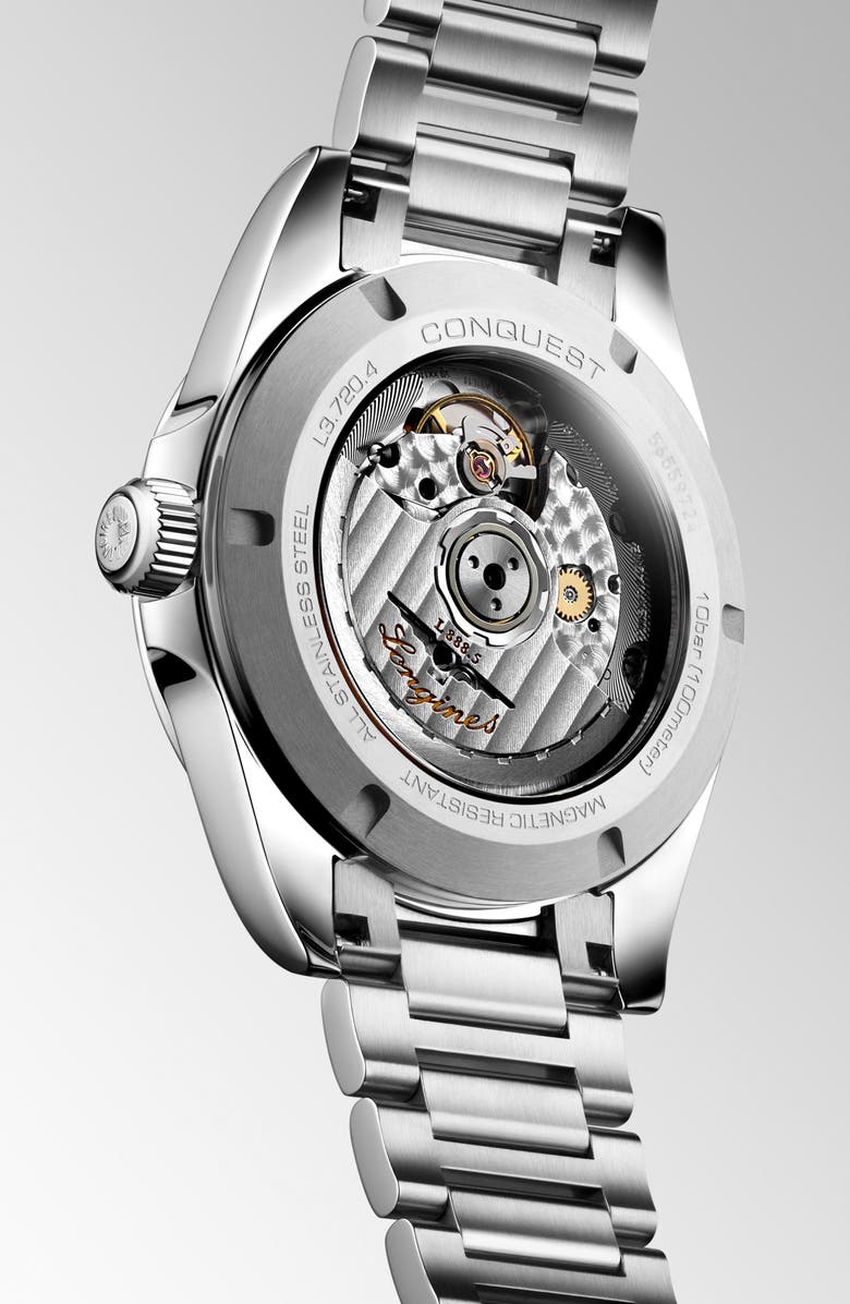 Longines Conquest Black Dial Automatic Bracelet Watch, 38mm, Alternate, color, Black