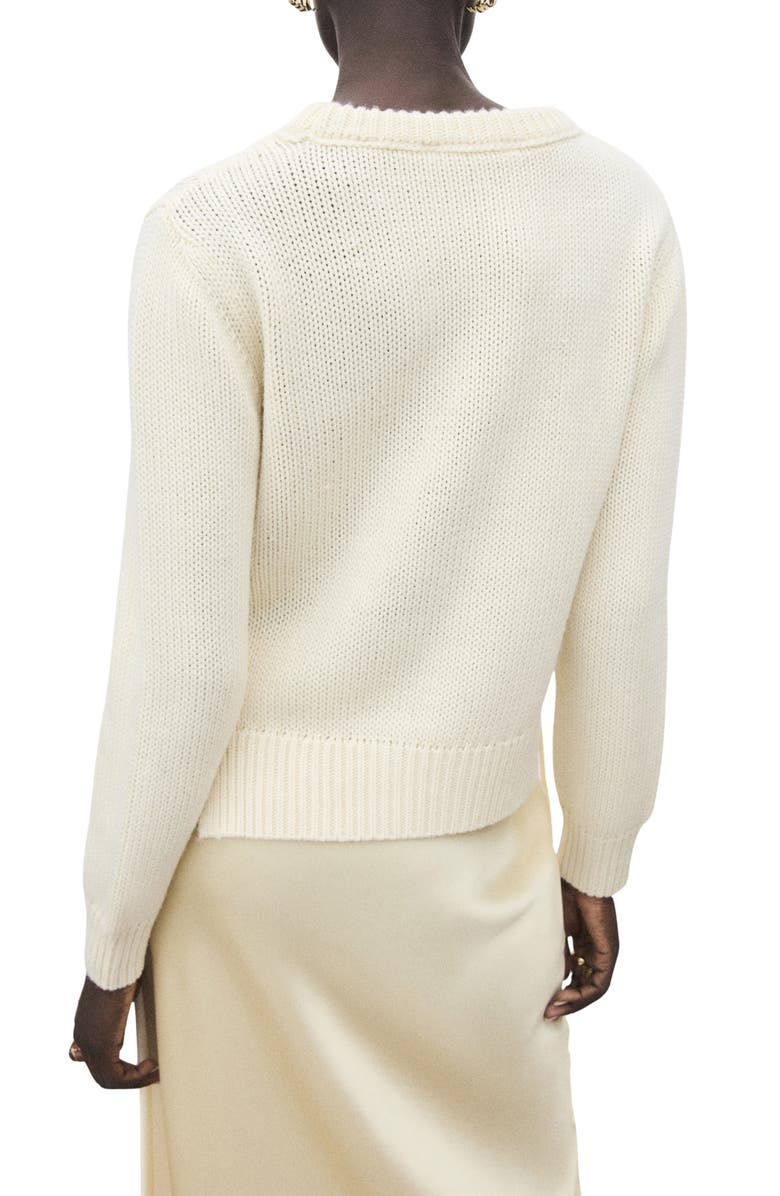 MANGO Tie Slit Crewneck Sweater, Alternate, color, Ecru