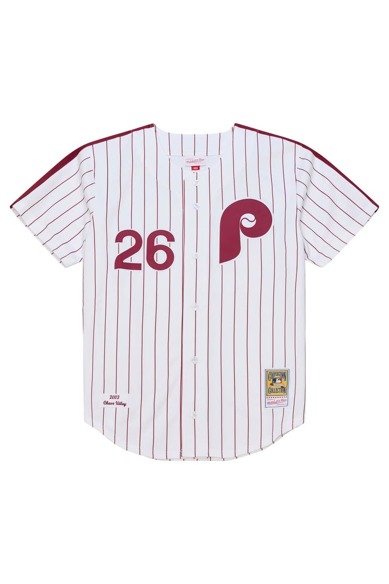 Men's Mitchell & Ness Chase Utley White Philadelphia Phillies 2003 Cooperstown Collection Authentic Jersey, Alternate, color, White
