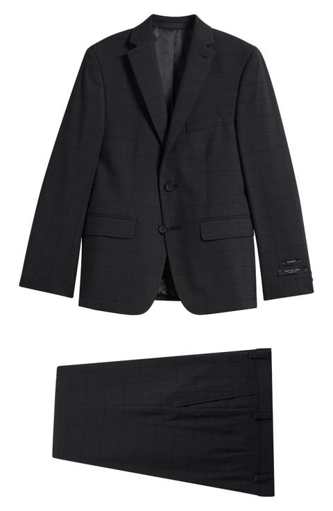 Kids' Skinny Fit Black Windowpane Checck Stretch Suit (Big Kid)