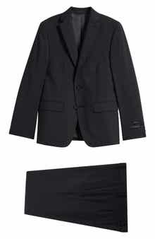 Andrew Marc Kids' Skinny Fit Black Windowpane Checck Stretch Suit