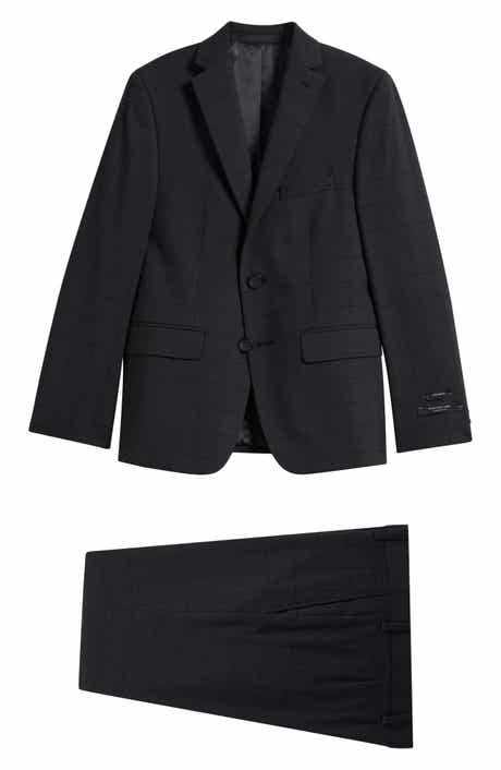 Andrew Marc Kids' Skinny Fit Black Windowpane Checck Stretch Suit