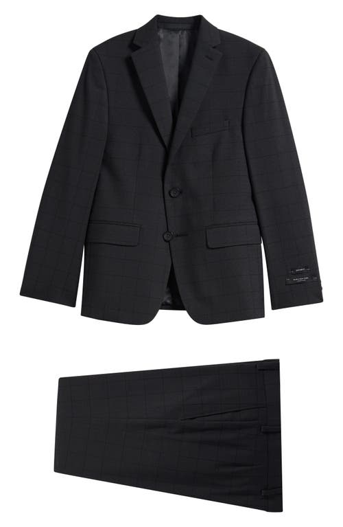 Andrew Marc Kids' Skinny Fit Black Windowpane Checck Stretch Suit In Gray