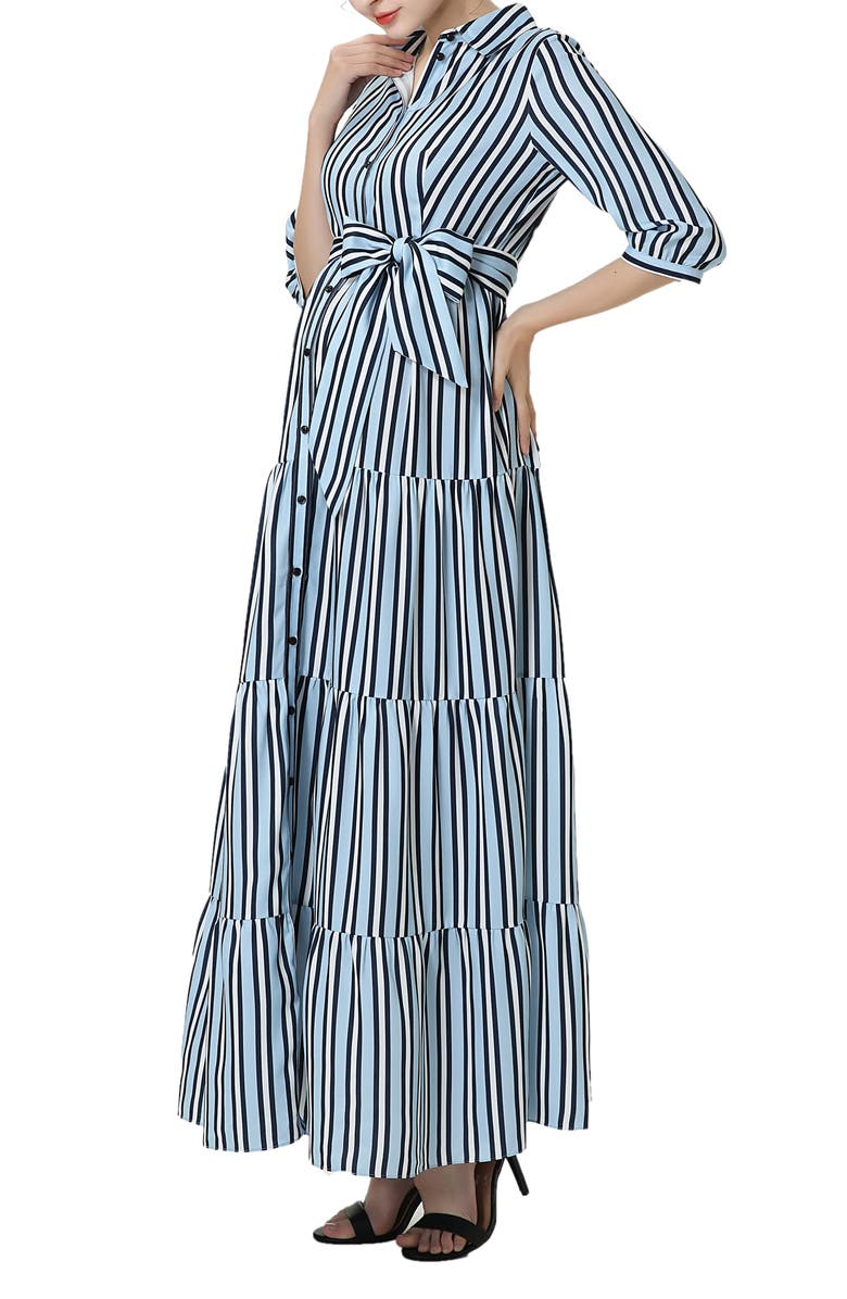 Kimi and Kai Ruby Stripe Belted Maternity/Nursing Maxi Dress, Alternate, color, Blue