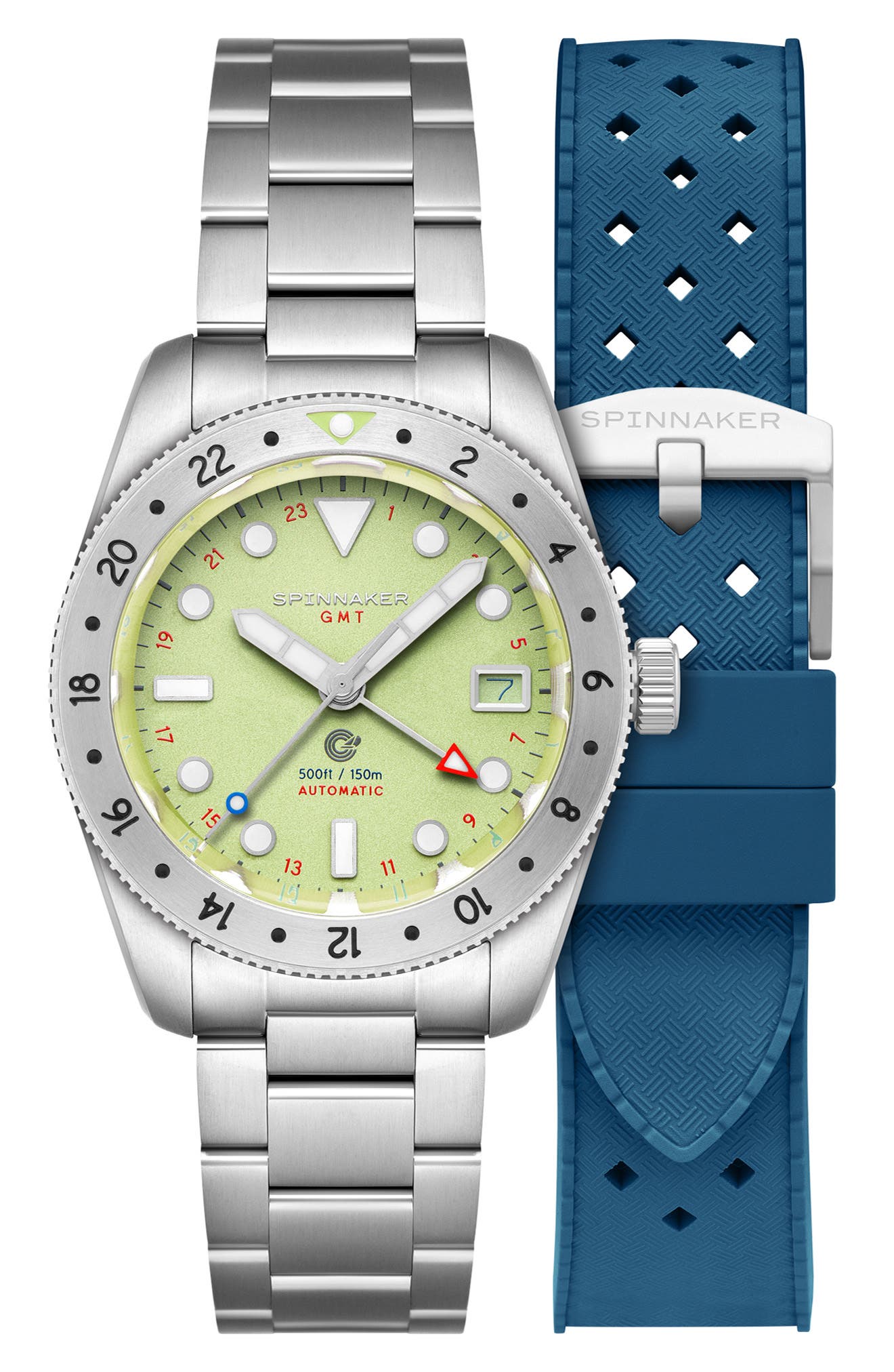 SPINNAKER Croft GMT Automatic Bracelet & Rubber Strap Watch, 39mm in Green 