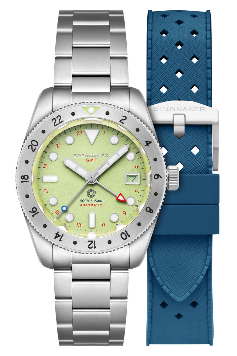 Croft GMT Automatic Bracelet & Rubber Strap Watch, 39mm, Main, color, GREEN