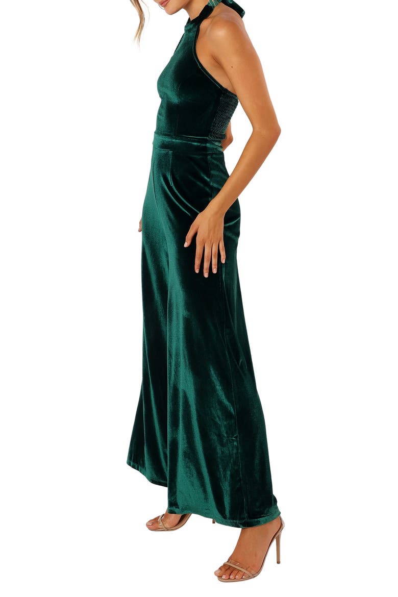 Aria Velvet Wide Leg Halter Jumpsuit, Alternate, color, EMERALD