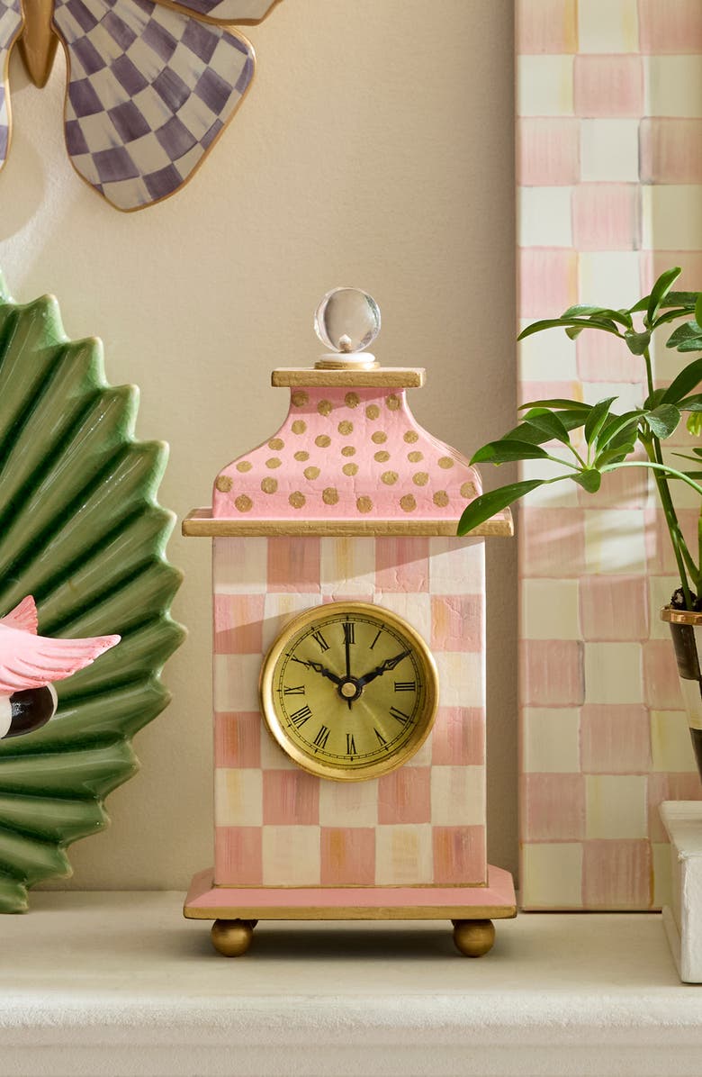 MACKENZIE CHILDS Rosy Check Wood Desk Clock, Alternate, color, Rosy