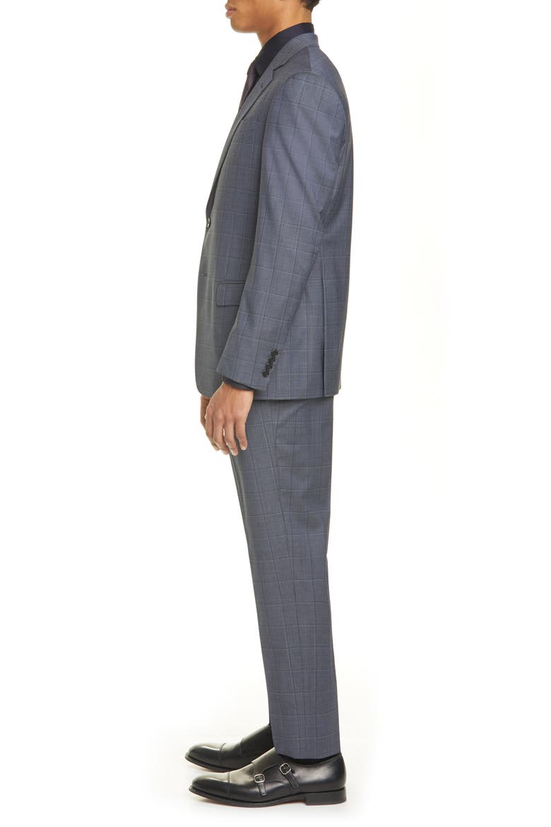 G Line Trim Fit Windowpane Wool Suit, Alternate, color, GREY