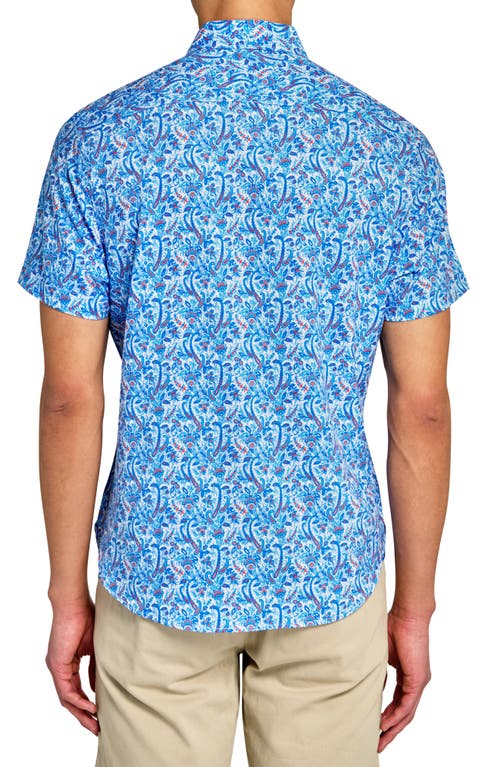 Construct Slim Fit 4-way Stretch Short Sleeve Button-up Shirt In Blue