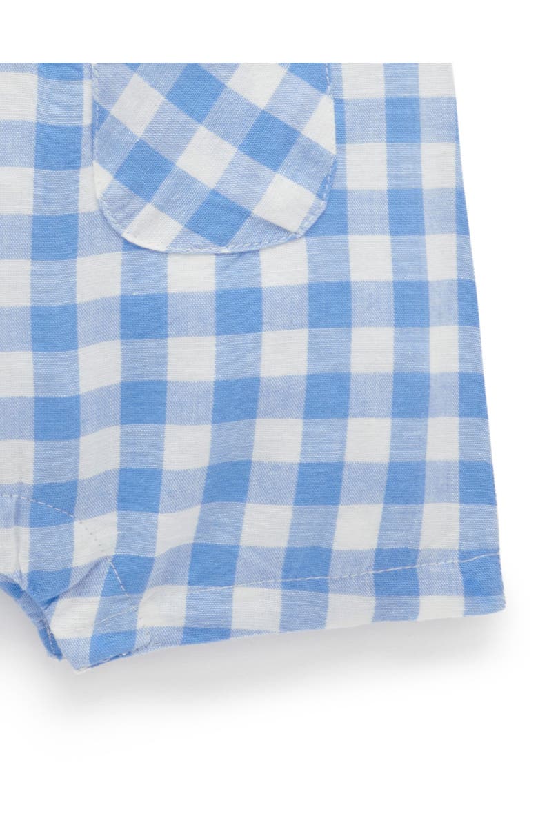 Purebaby Linen Blend Romper & Sunhat, Alternate, color, Ocean Gingham