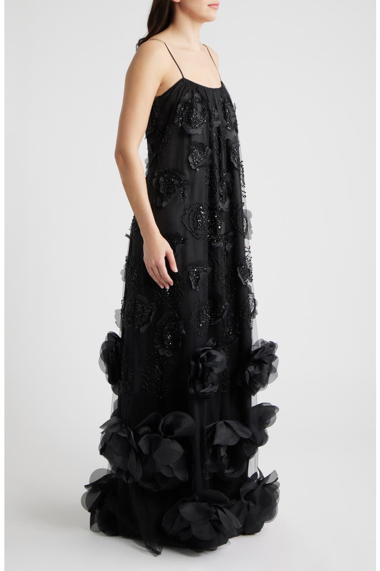 Ivy Beaded Floral Sleeveless Gown, Alternate, color, BLACK