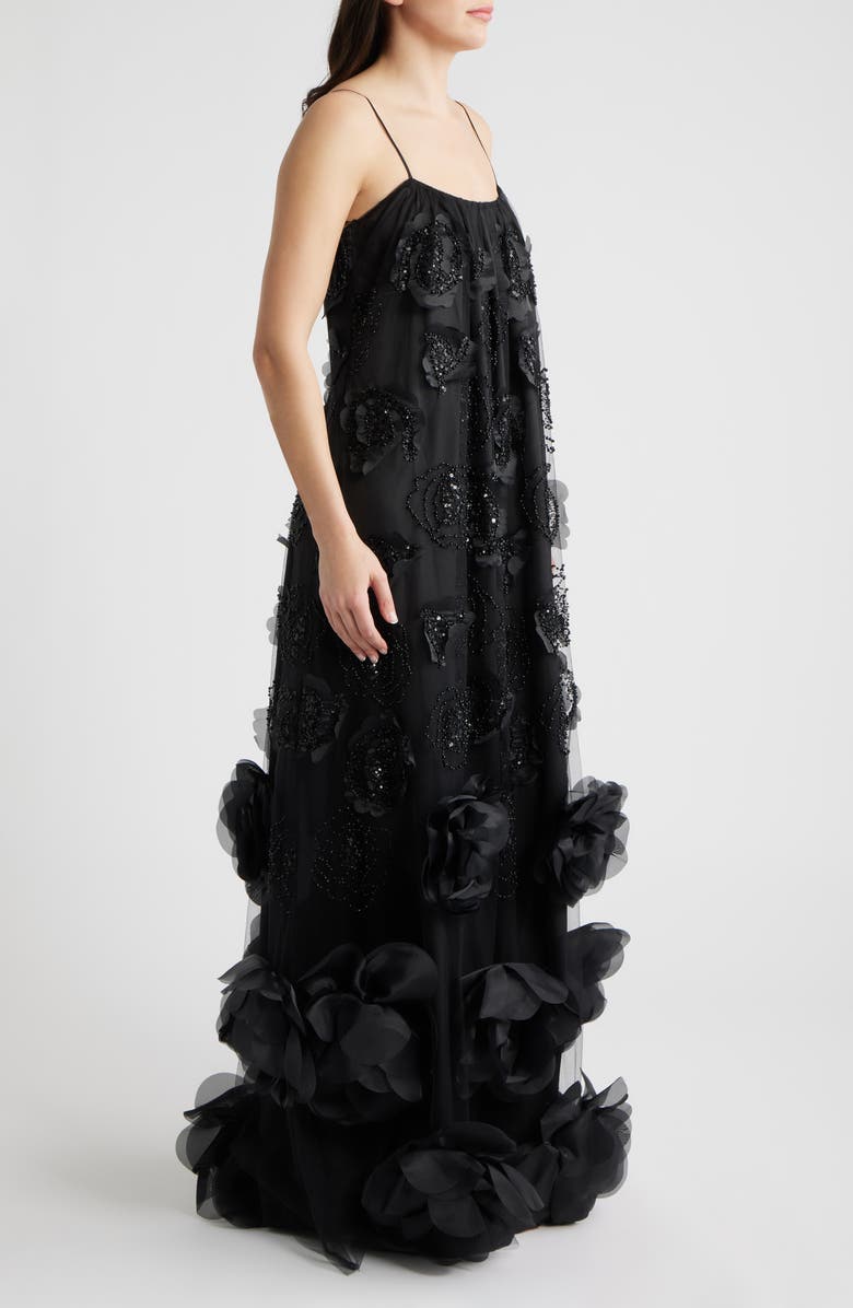 Delfi Collective Ivy Beaded Floral Sleeveless Gown, Alternate, color, Black