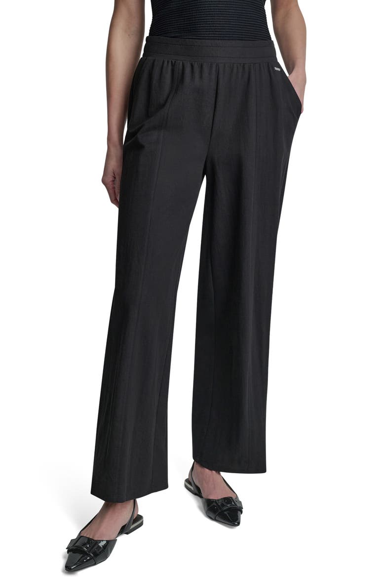 Logo Pull-On Wide Leg Pants, Main, color, BLACK