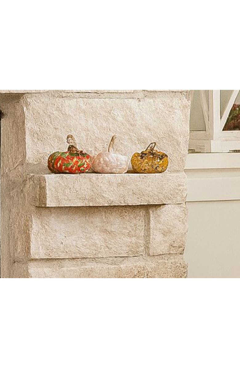 Transpac Fall Harvest Orange Pumpkin Glass Tabletop Figurine Set of 3, Alternate, color, Orange