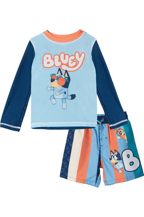 UPF 50+ 2-Piece Rash Guard and Swim Trunks Set