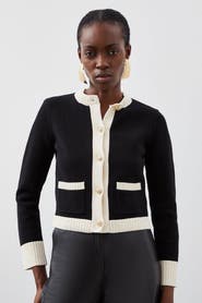Karen Millen Cotton Cropped Knit Boxy Cardigan