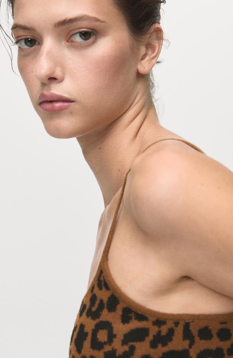 MANGO Leopard Knit Crop Camisole, Alternate, color, Medium Brown
