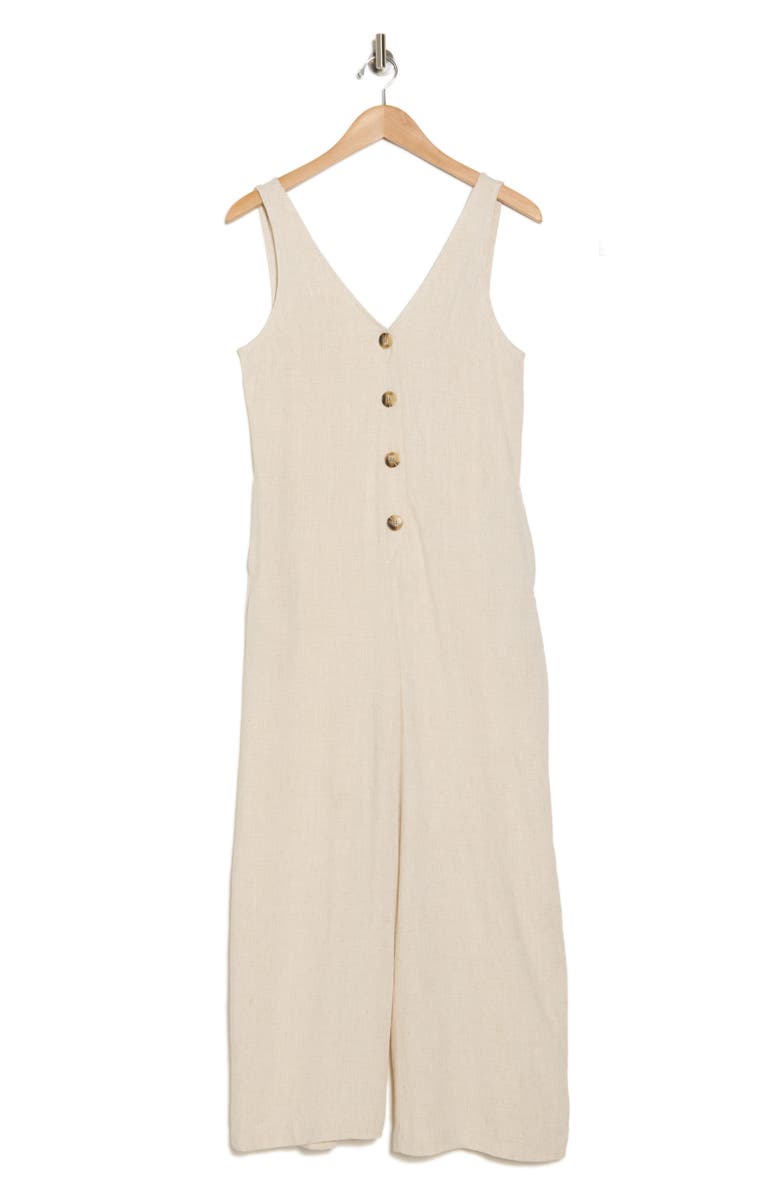 Topshop Button-Up Wide Leg Cotton Jumpsuit, Alternate, color, 